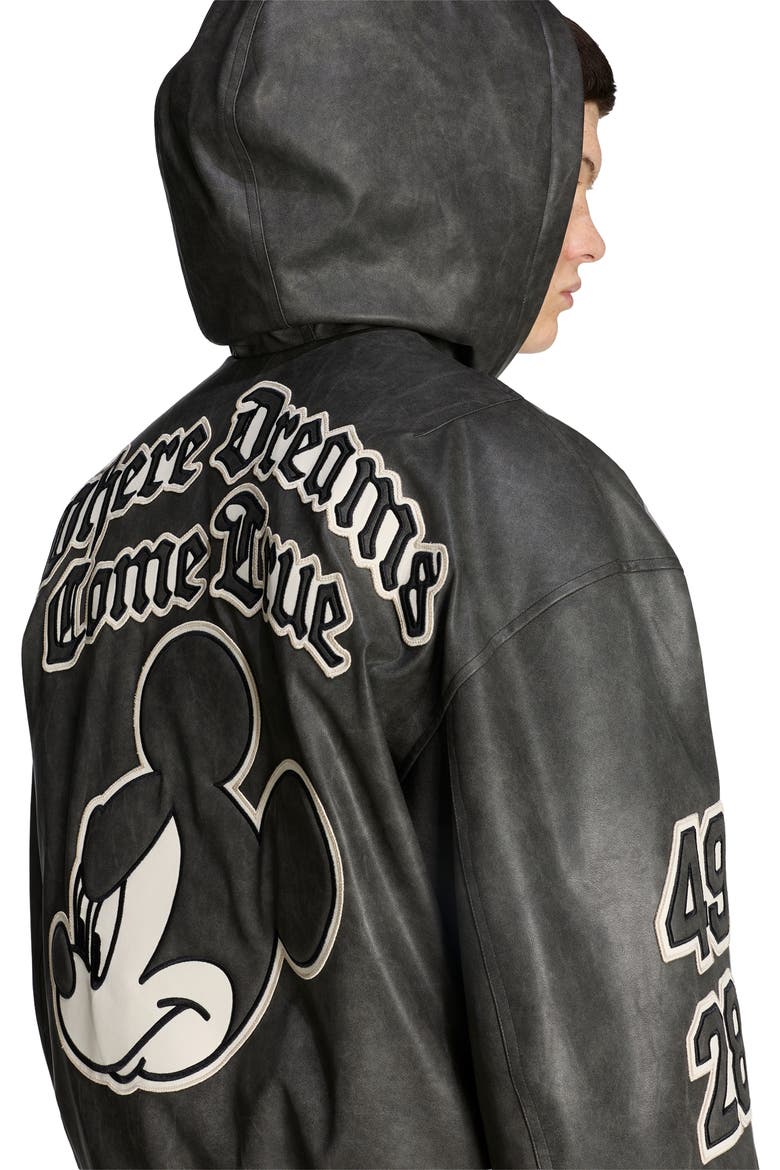 Disney Faux Leather Hooded Jacket, Alternate, color, BLACK