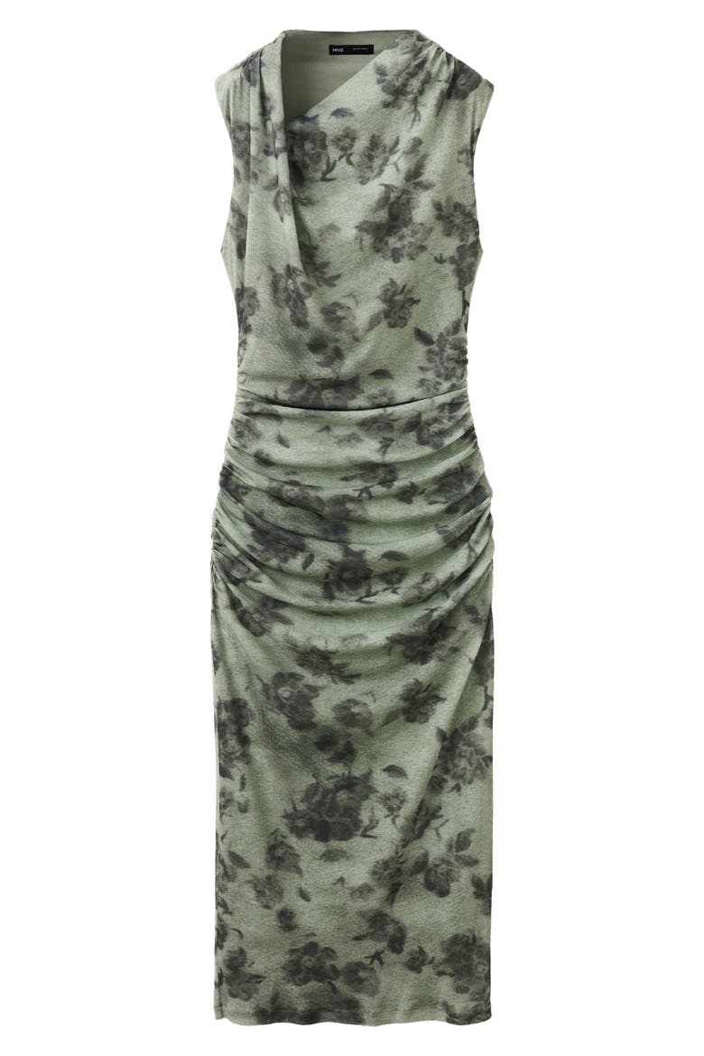 Ruched Sleeveless Asymmetric Midi Dress, Main, color, GREEN