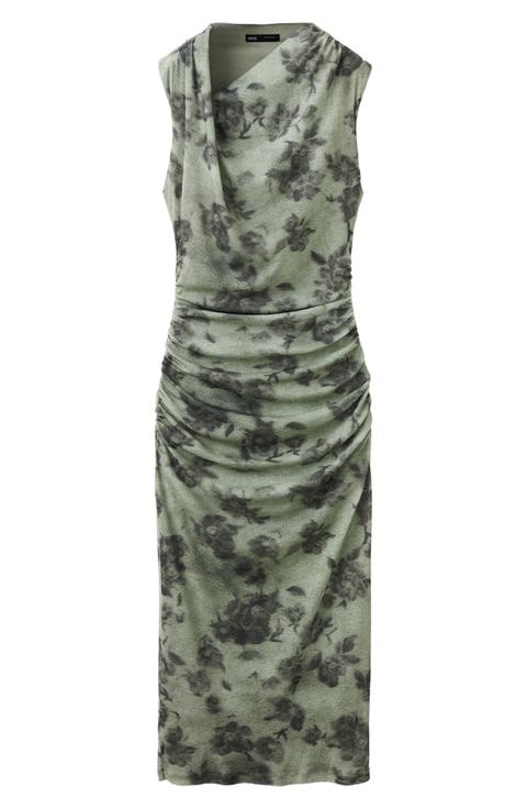 Ruched Sleeveless Asymmetric Midi Dress
