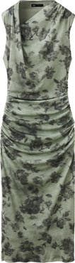 MANGO Ruched Sleeveless Asymmetric Midi Dress