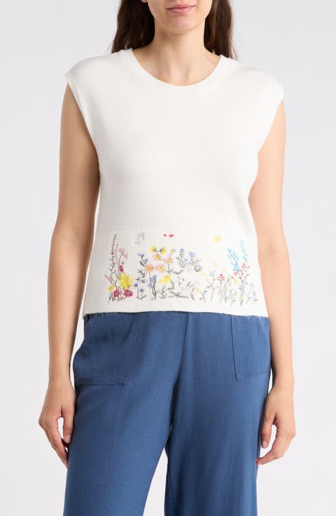 Embroidered Sleeveless Sweater