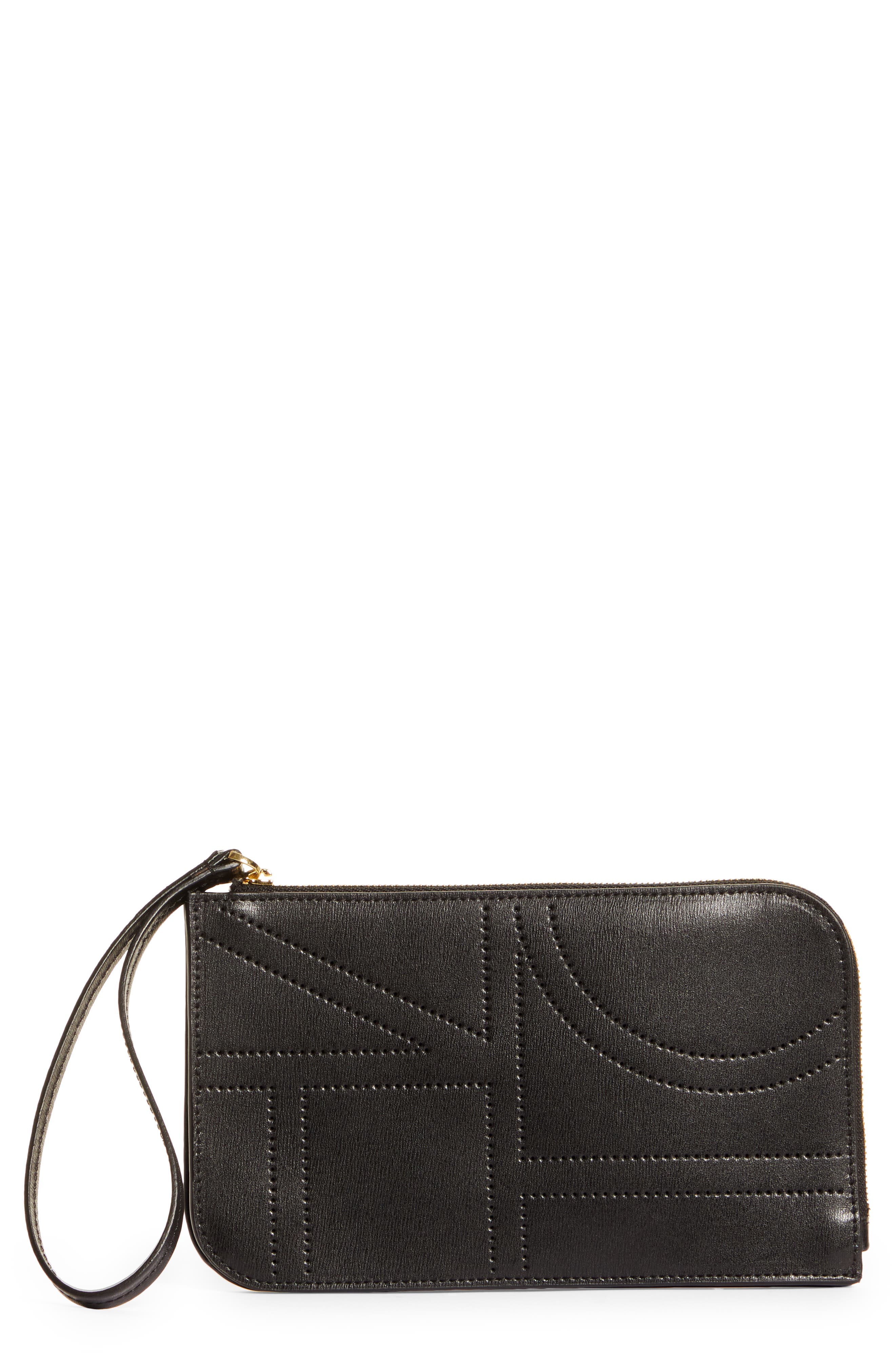 TOTEME Monogram Leather Wristlet, Main, color, 