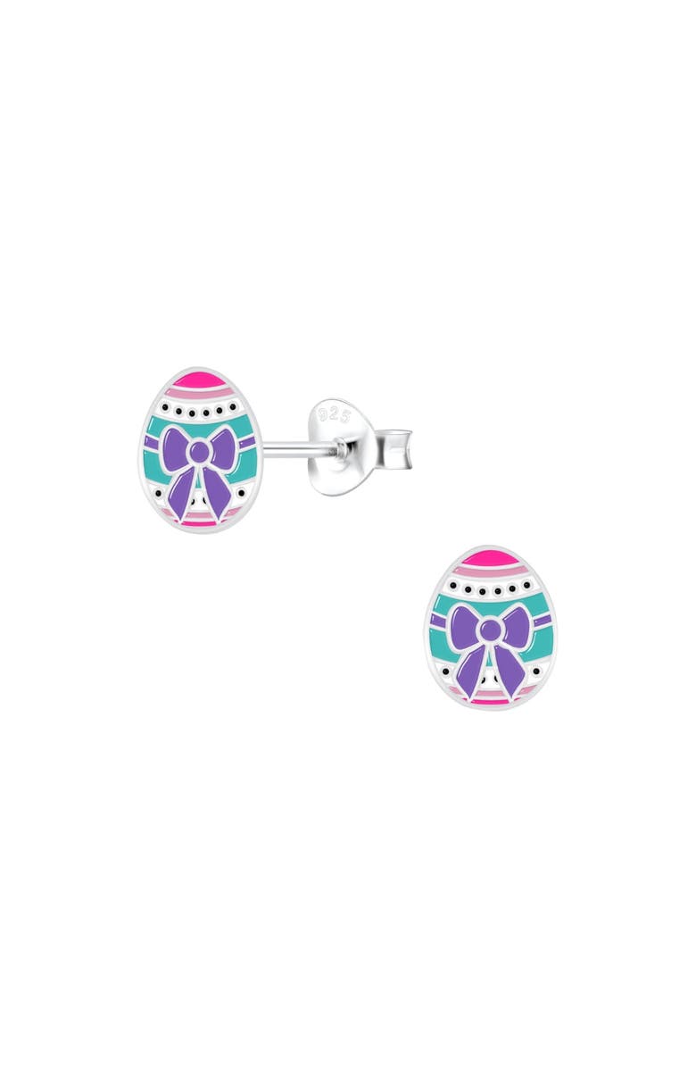 Mia Belle Girls Sterling Silver Easter Egg Stud Earrings, Main, color, Metallic Silver
