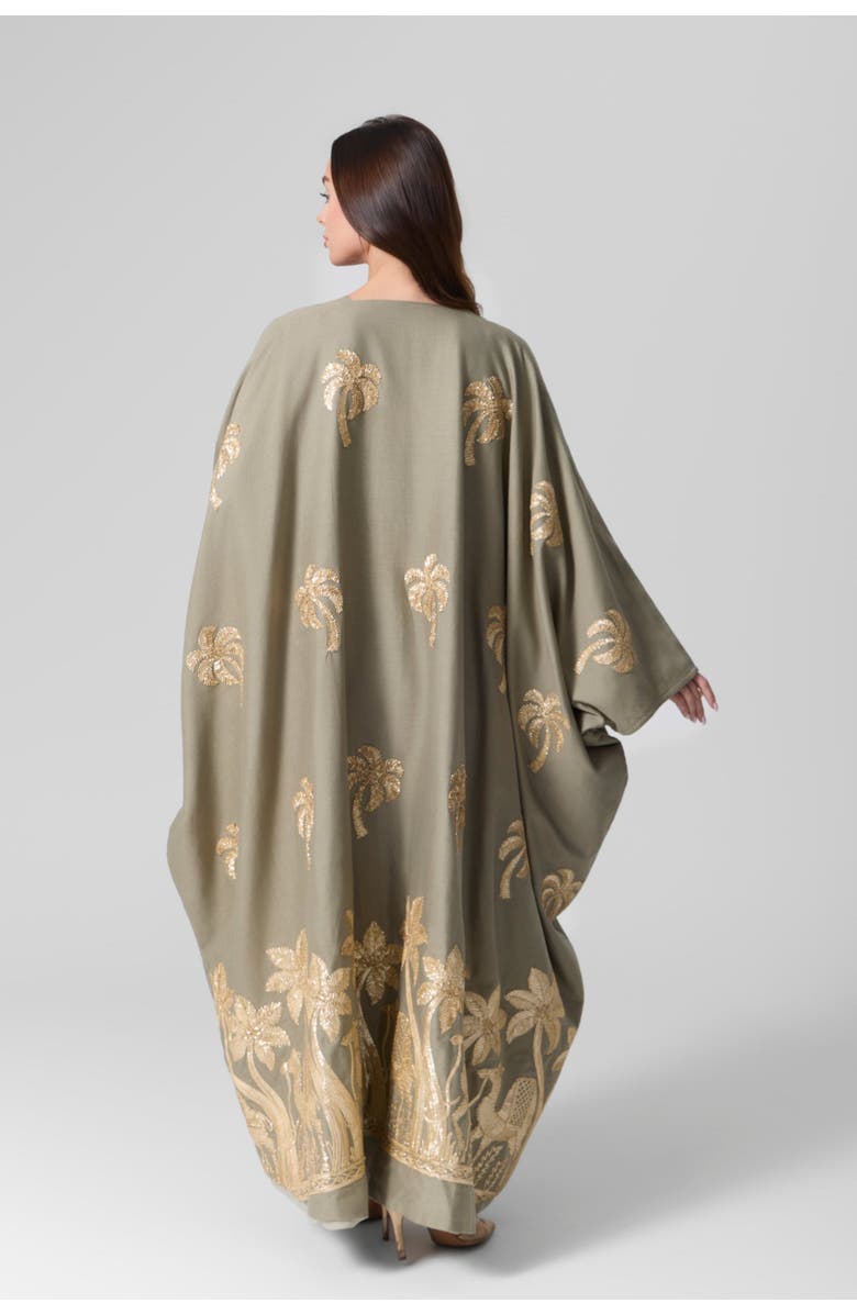 Le Fafo Luna Embroidered Linen Kaftan Abaya, Alternate, color,