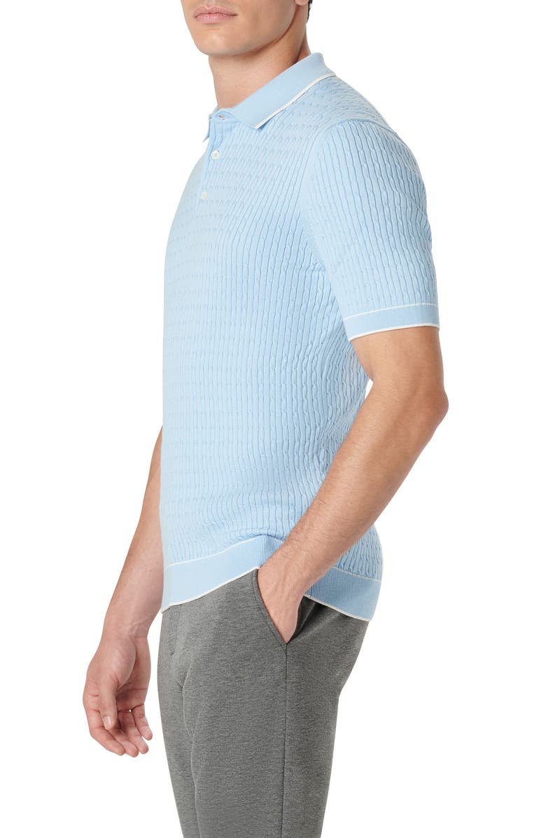 Bugatchi Tipped Rib Cable Stitch Polo Sweater, Alternate, color, Sky