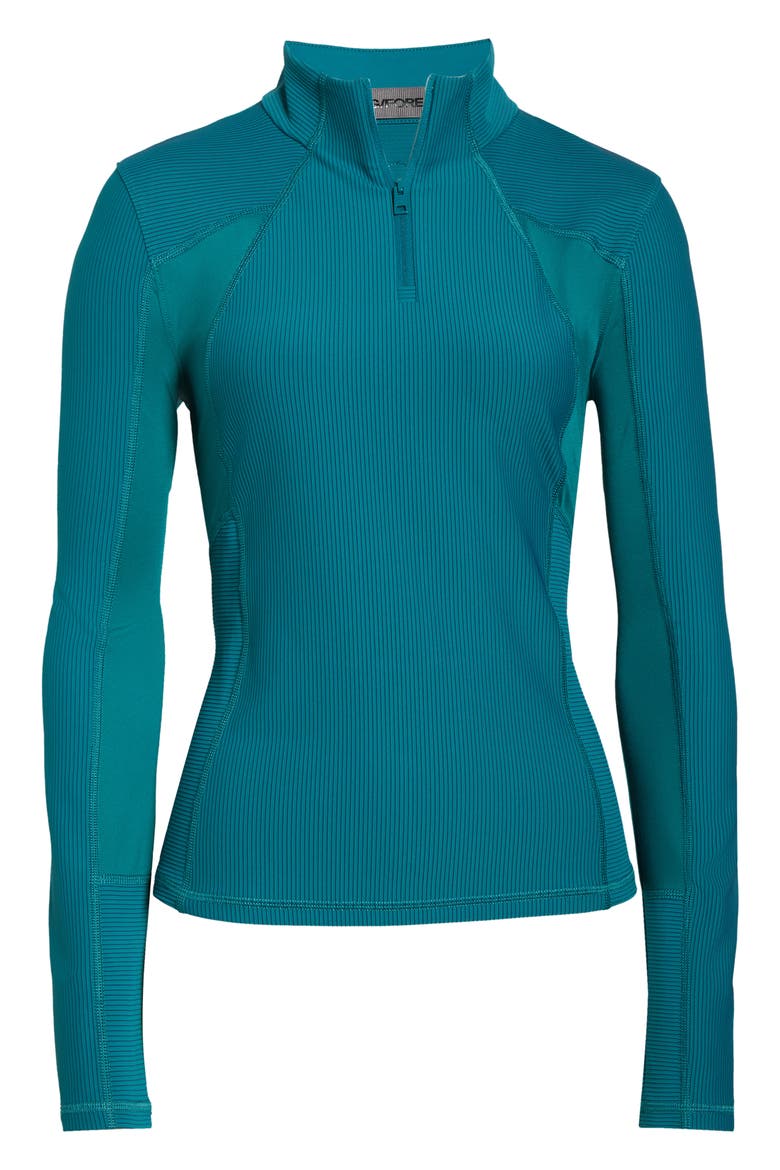 Two-Tone Rib Quarter Zip Performance Top, Alternate, color, MARINE TEAL