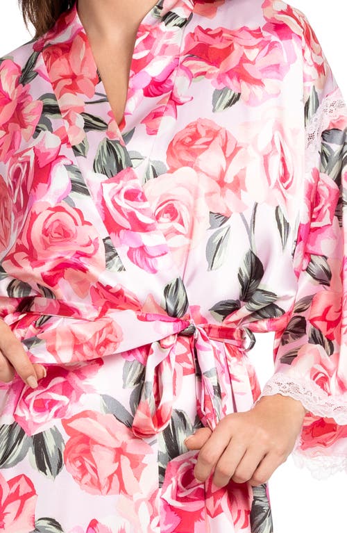 In Bloom By Jonquil Ella Floral Lace Trim Satin Robe In Powder Pink