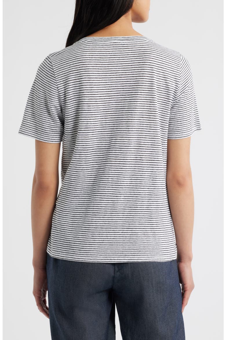 Stripe V-Neck Organic Linen T-Shirt, Alternate, color, WHITE/ BLACK