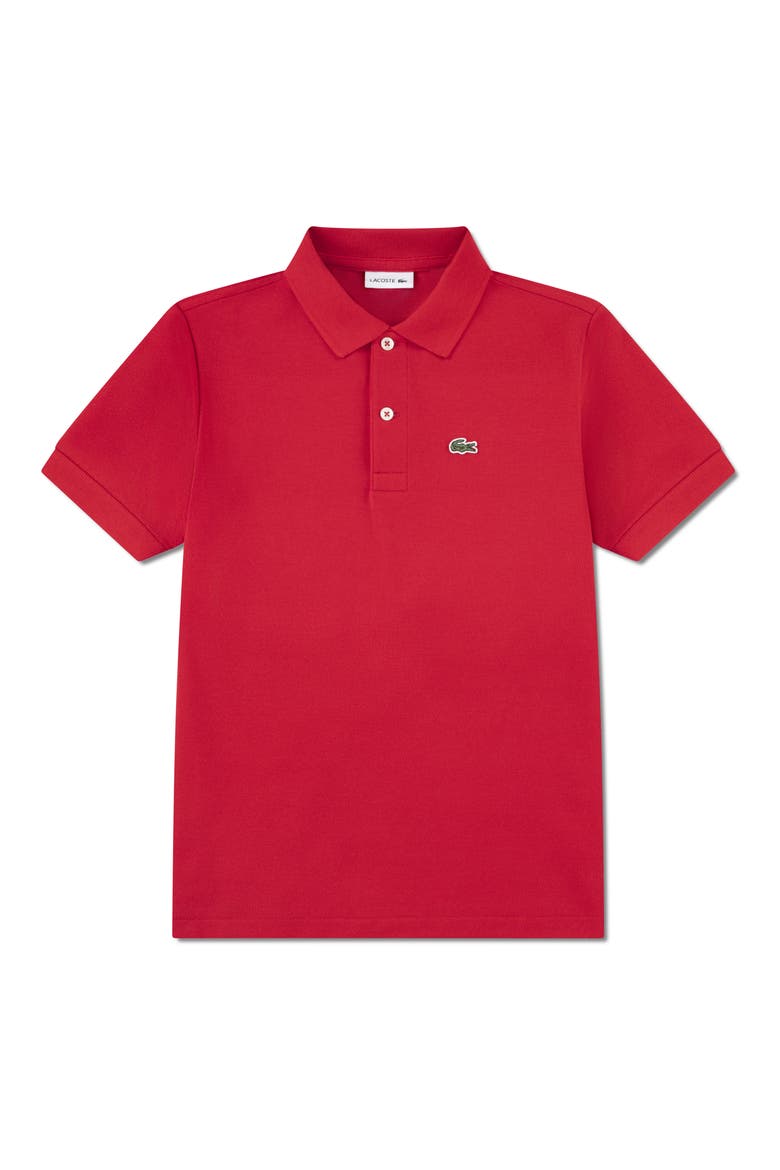 Kids' Solid Cotton Piqué Polo, Main, color, LACOSTE ROUGE