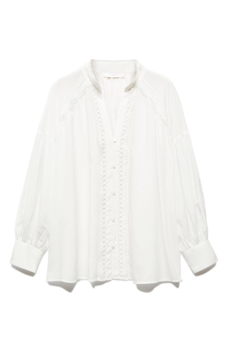 MANGO Openwork Lace Trim Button-Up Shirt, Alternate, color, 