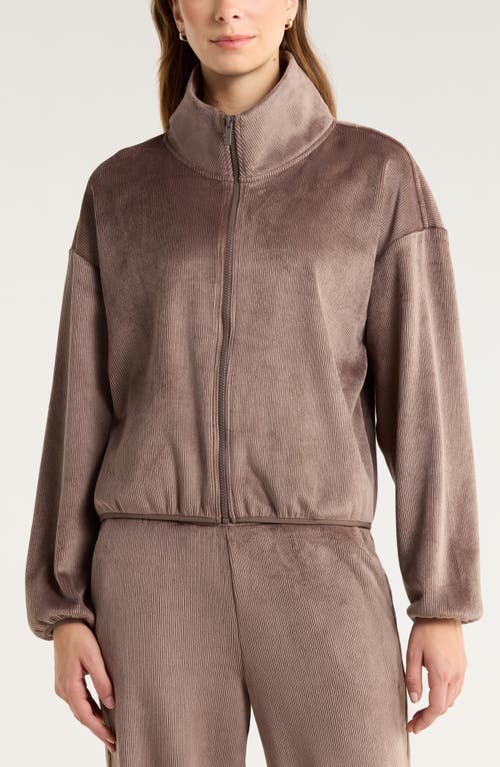 Zella Plush Rib Jacket In Brown