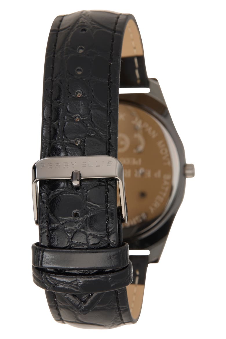 Diamond Ultraslim Faux Leather Strap Watch, 40mm, Alternate, color, GUNMETAL