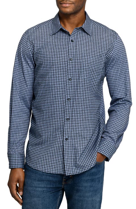 Reworked Slim Fit Navy Gingham Check Cotton Button-Up Shirt