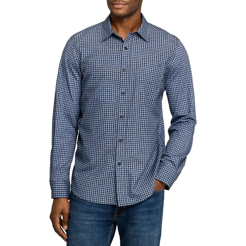 Wrk W.r.k Reworked Slim Fit Navy Gingham Check Cotton Button-up Shirt In Blue