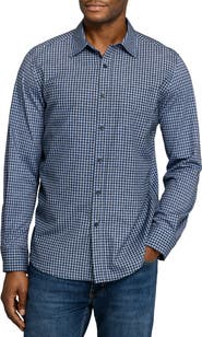 W.R.K Reworked Slim Fit Navy Gingham Check Cotton Button-Up Shirt