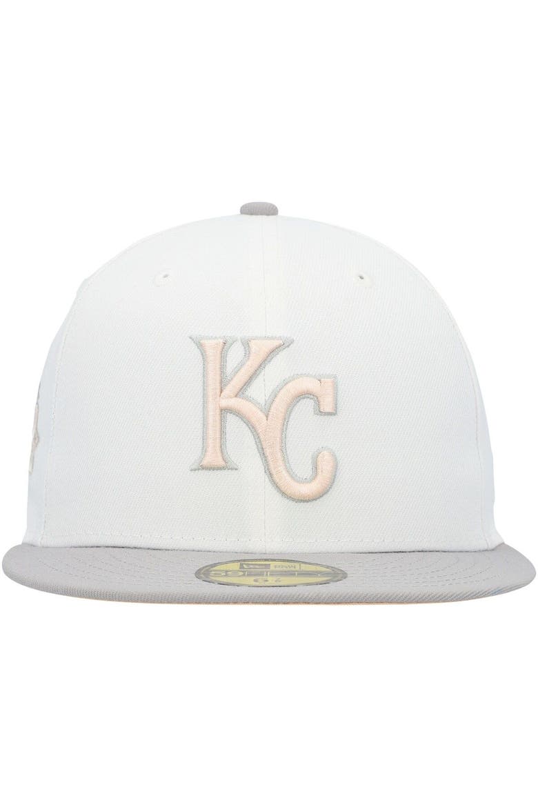Men's New Era White/Gray Kansas City Royals 2015 World Series Side Patch Peach Undervisor 59FIFTY Fitted Hat, Alternate, color, White