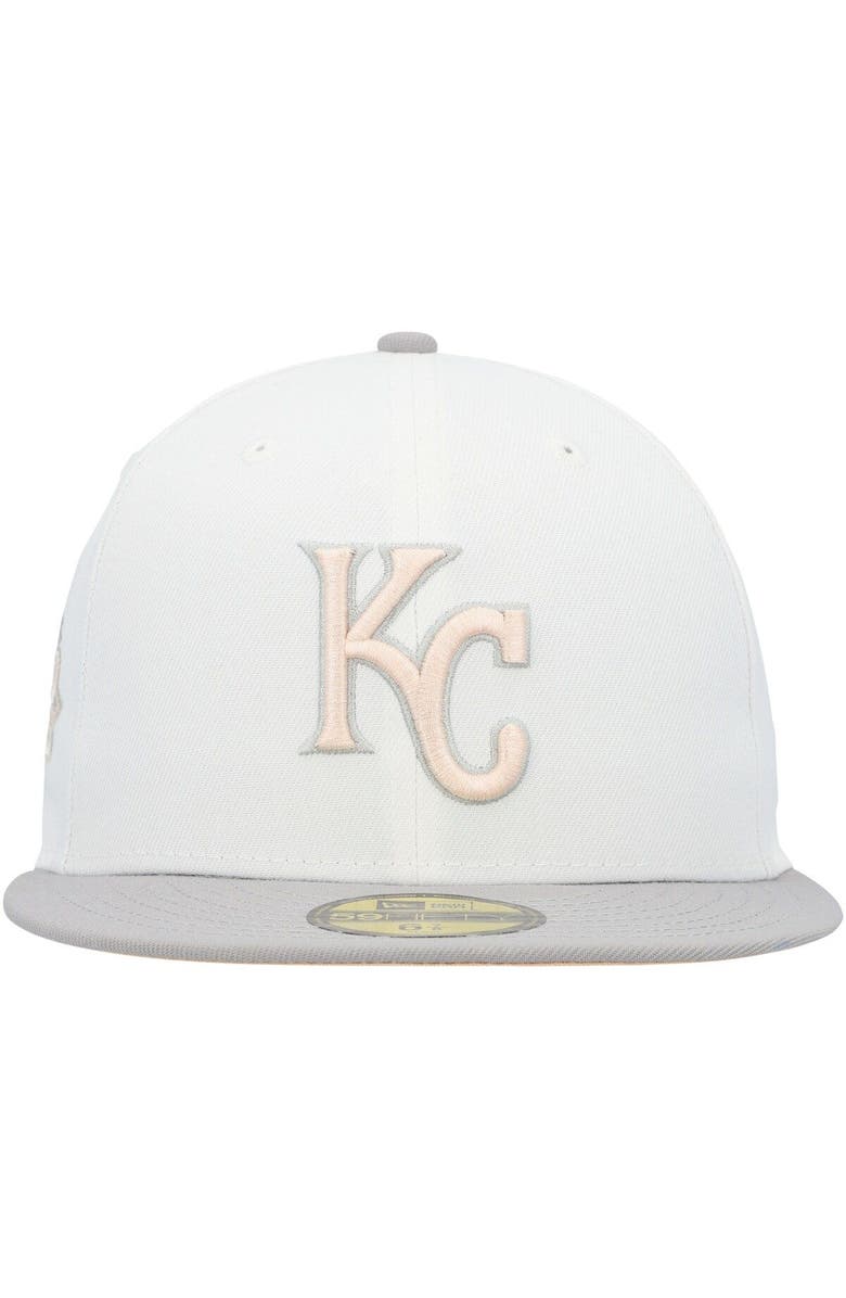 New Era Men's New Era White/Gray Kansas City Royals 2015 World Series Side Patch Peach Undervisor 59FIFTY Fitted Hat, Alternate, color, 