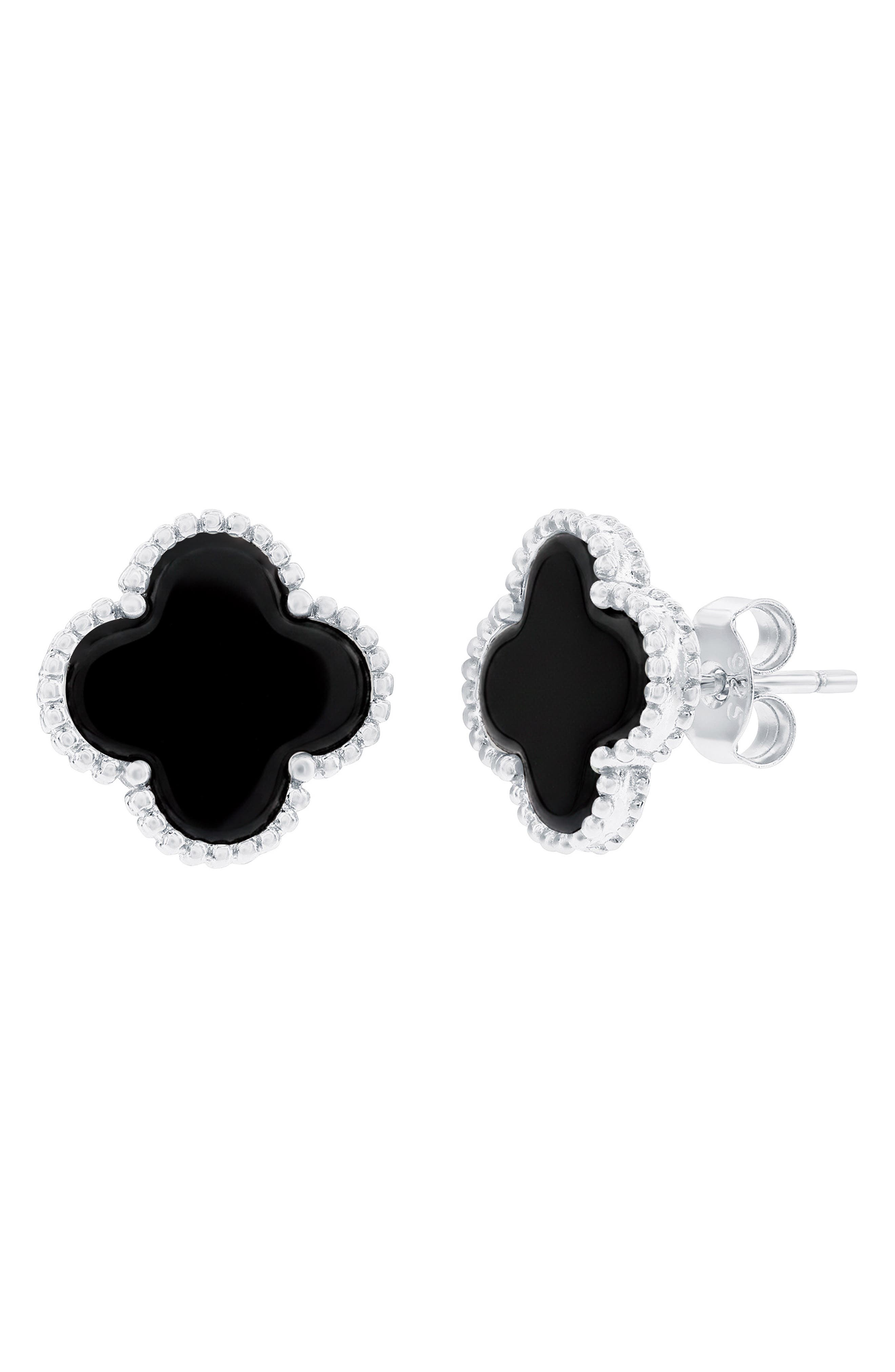 Onyx Flower Beaded Stud Earrings