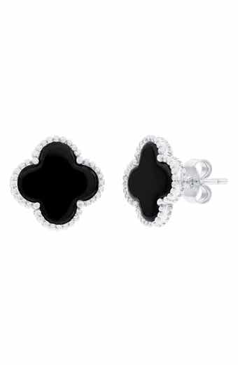 Onyx Flower Beaded Stud Earrings