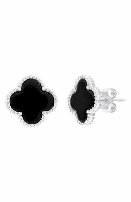 Onyx Flower Beaded Stud Earrings