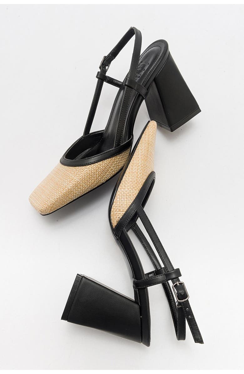 Prologue Shoes Rivie Raffia Square Toe Block Heel Pump, Alternate, color, Black