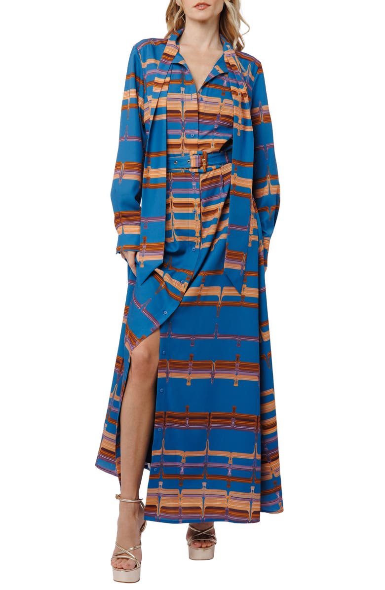 CIEBON Jameela Belted Long Sleeve Maxi Shirt Dress, Main, color, Blue