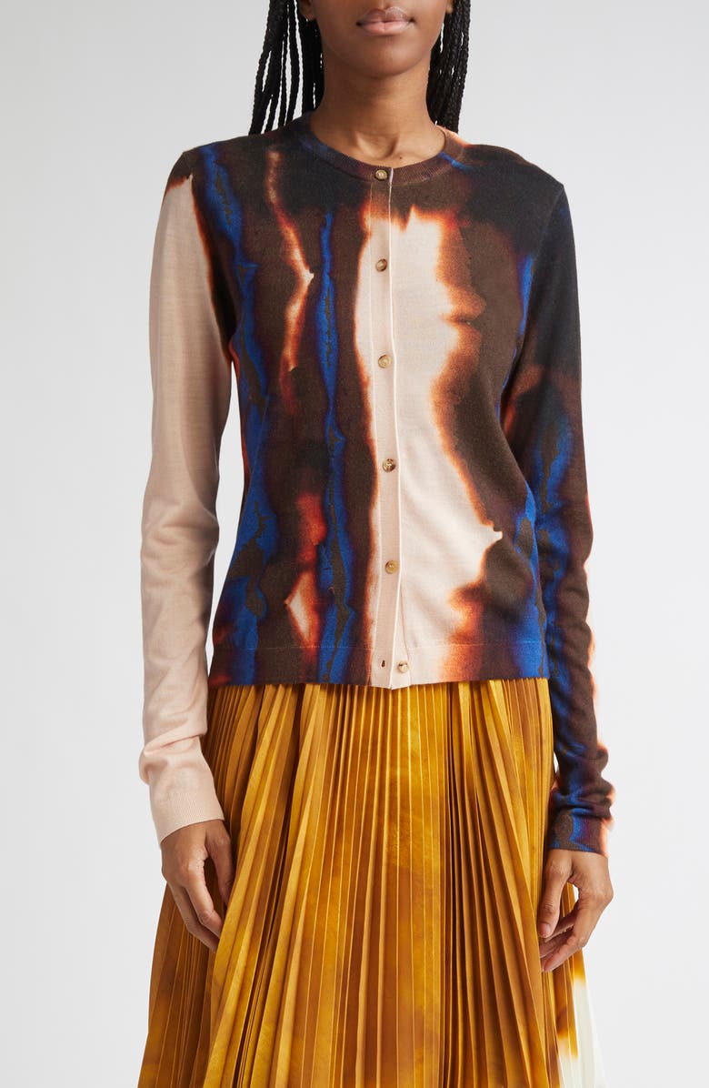 Jason Wu Collection Burned Stripe Merino Wool Cardigan, Main, color, Almond Multi