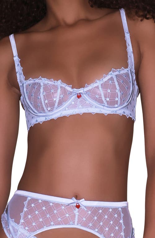Fleur Du Mal Love Lock Embroidered Underwire Balconette Bra In Forget Me Not