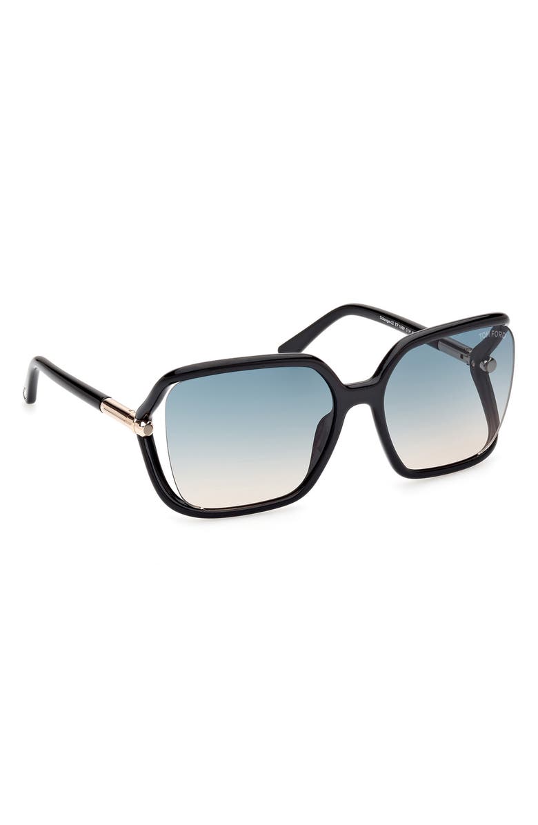 TOM FORD Solange-02 60mm Butterfly Sunglasses, Alternate, color, Shiny Black / Turquoise Sand