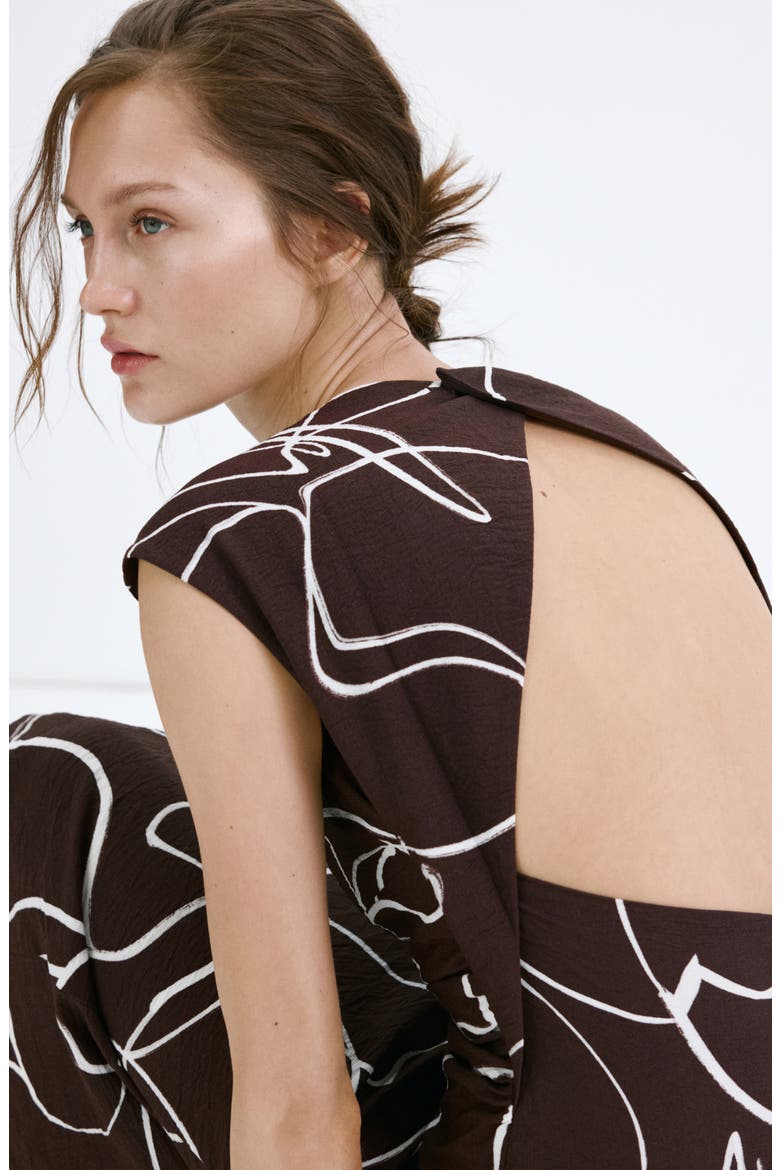 Print Ruched Midi Dress, Alternate, color, BROWN