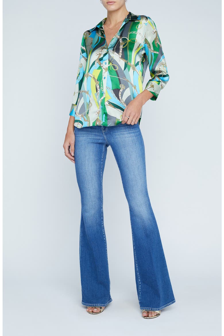 Dani Mixed Print Silk Button-Up Shirt, Alternate, color, SEA GREEN MULTI BELT SWIRL