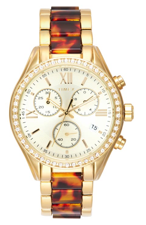 Two-Tone Crystal Bracelet Strap Chronograph Watch, 38mm
