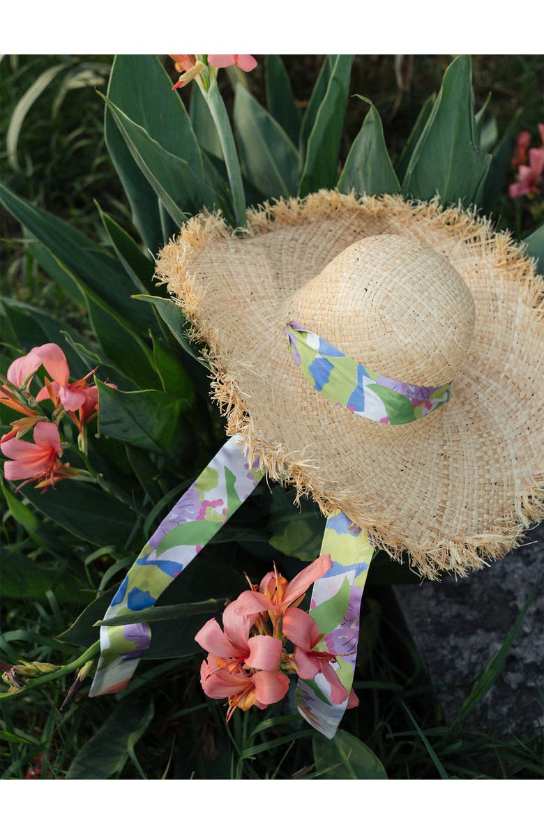 Lost Pattern FRIDA x LOST PATTERN "Frida's Garden" Straw Hat with Ribbon Tie, Alternate, color, Pink