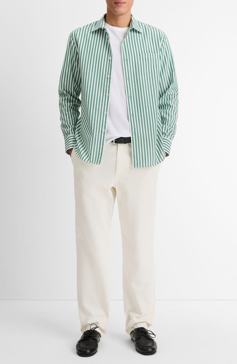 Vince Stripe Classic Fit Button-Up Shirt, Alternate, color, Emerald Green/ Optic White