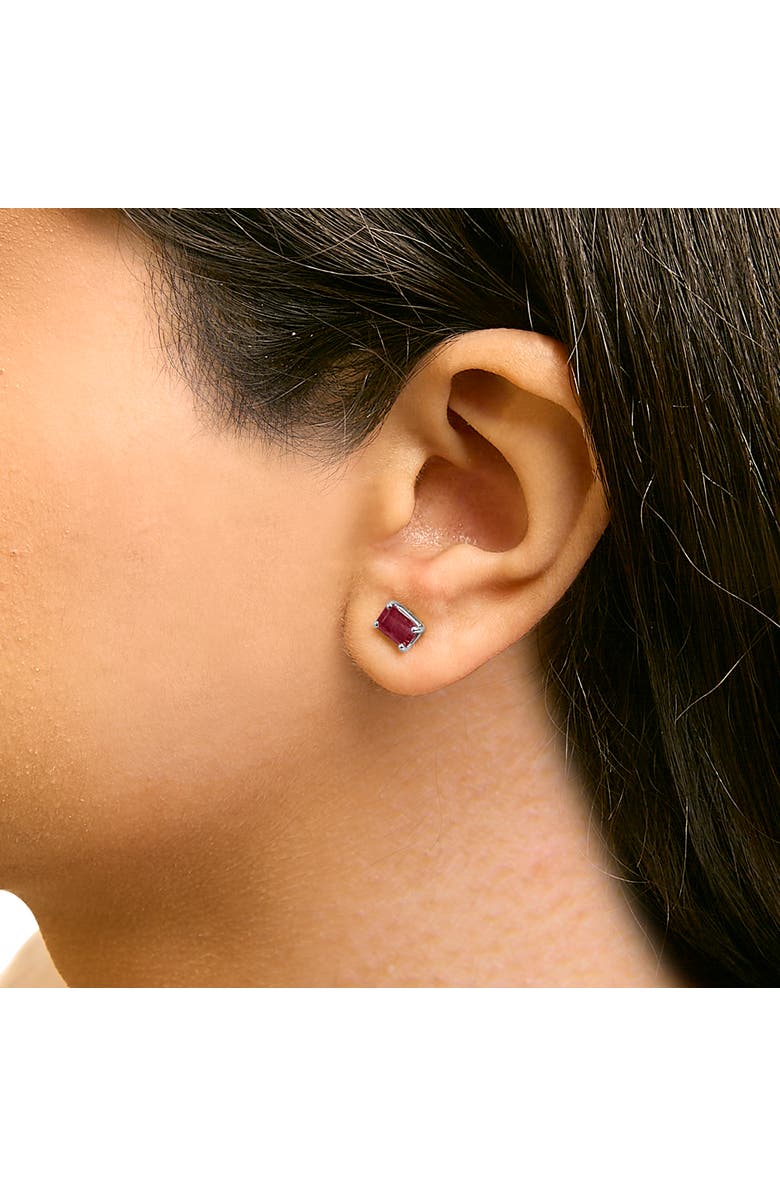 Haus of Brilliance 14K Gold 6x4MM Emerald Shaped Gemstone Solitaire Stud Earrings, Alternate, color, Red Ruby | White