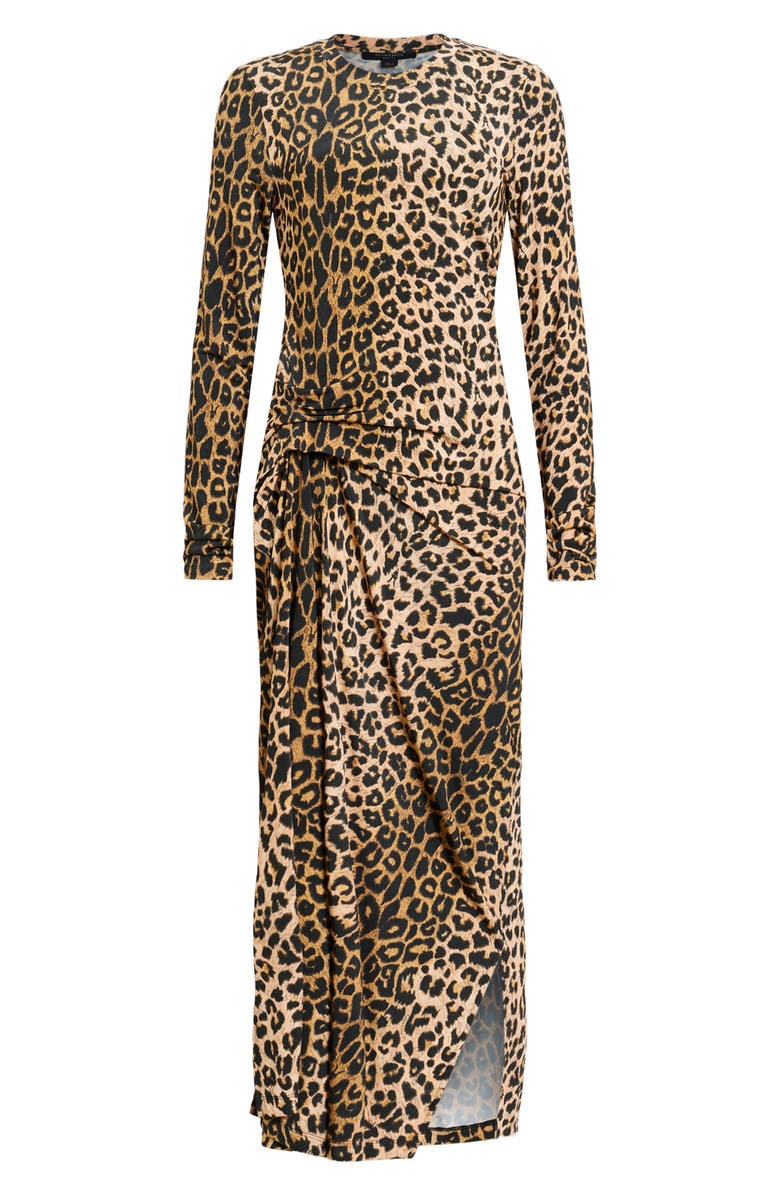 AllSaints Rivi Leopard Print Long Sleeve Midi Dress, Alternate, color,