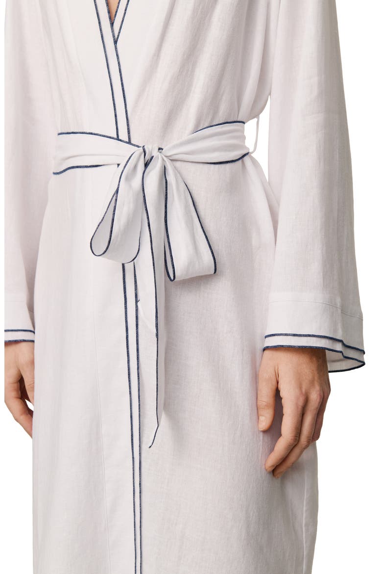 Linen Blend Robe, Alternate, color, WHITE/ NAVY