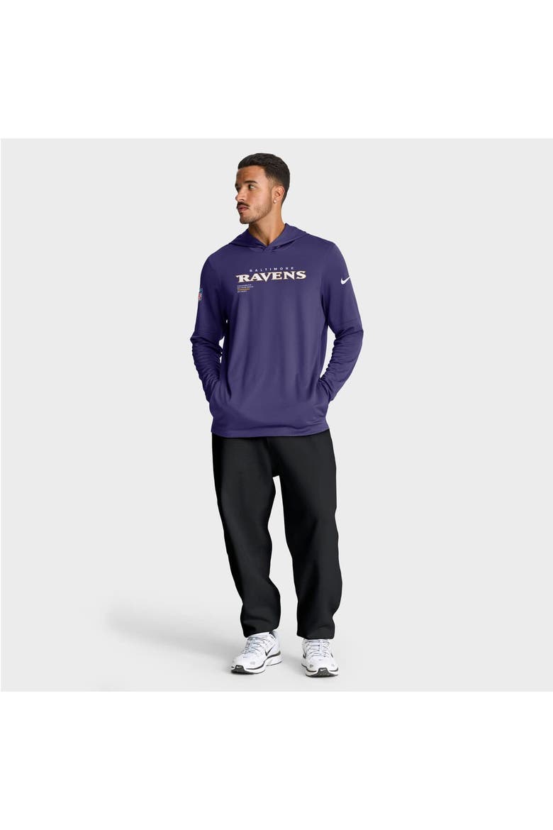 Men's Nike Purple Baltimore Ravens Sideline Pure Fury Performance Long Sleeve Hoodie T-Shirt, Alternate, color, Purple