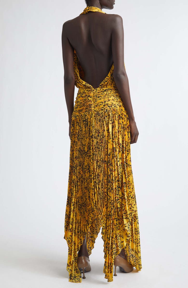 Proenza Schouler Paulina Pleated Georgette Halter Dress, Alternate, color, Gold Multi