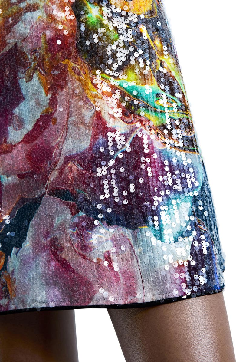 Desigual Floral Print Sequin Minidress, Alternate, color, Pink