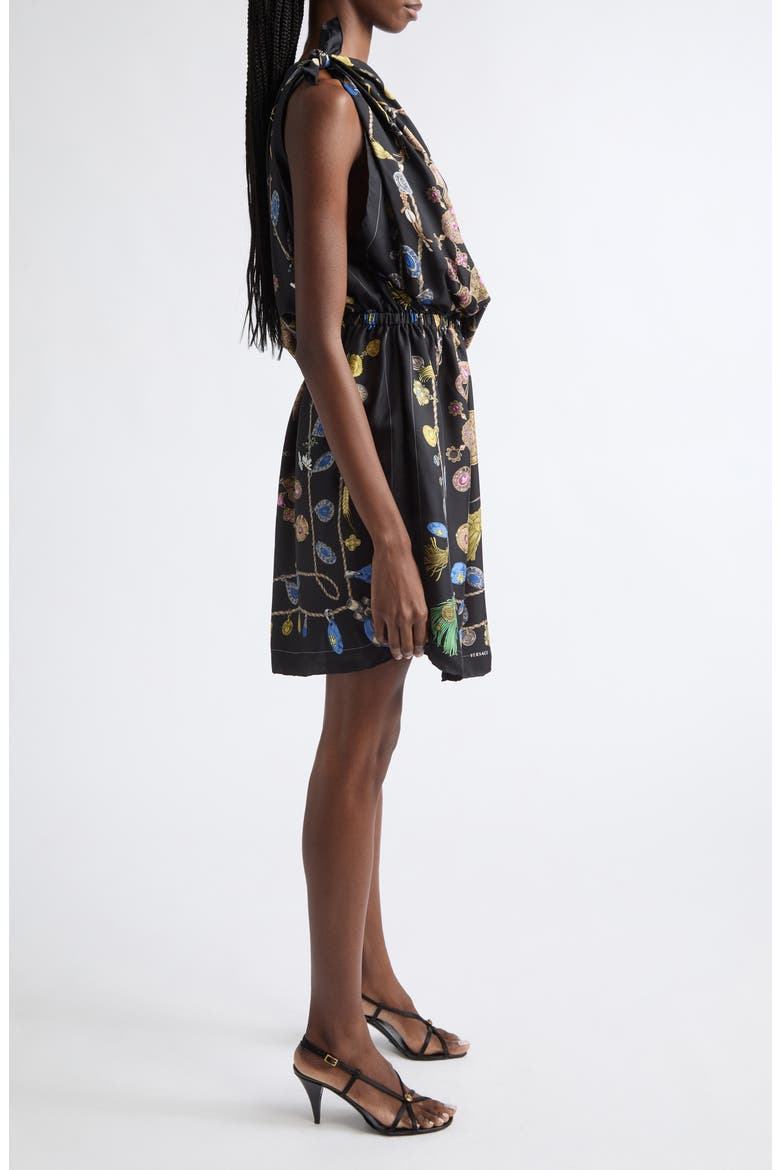 Broken Jewels Print Silk Twill Dress, Alternate, color, BLACK AZUR GOLD