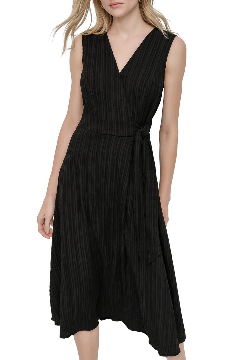DKNY Sleeveless Faux Wrap Midi Dress, Alternate, color, 