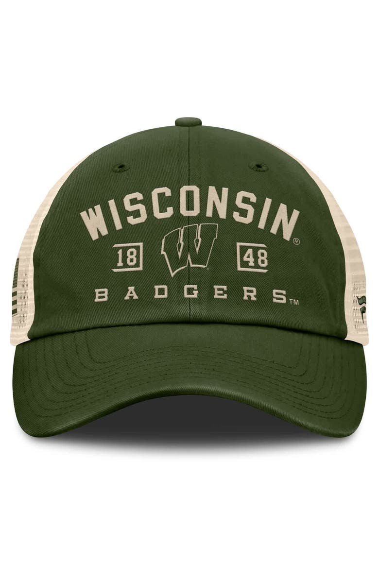 FANATICS Men's Fanatics Olive Wisconsin Badgers OHT Military Appreciation Frontier Trucker Adjustable Hat, Alternate, color, 