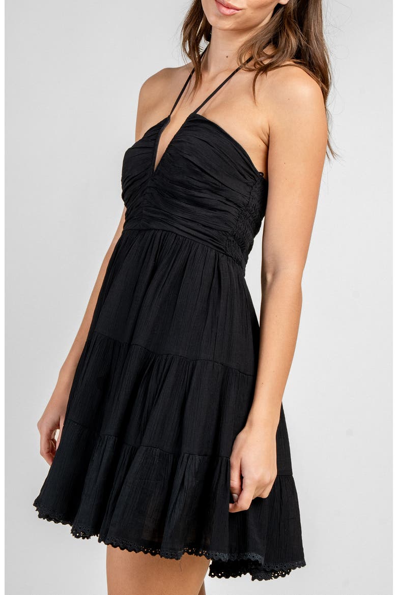 Notch Front Halter Dress, Alternate, color, BLACK