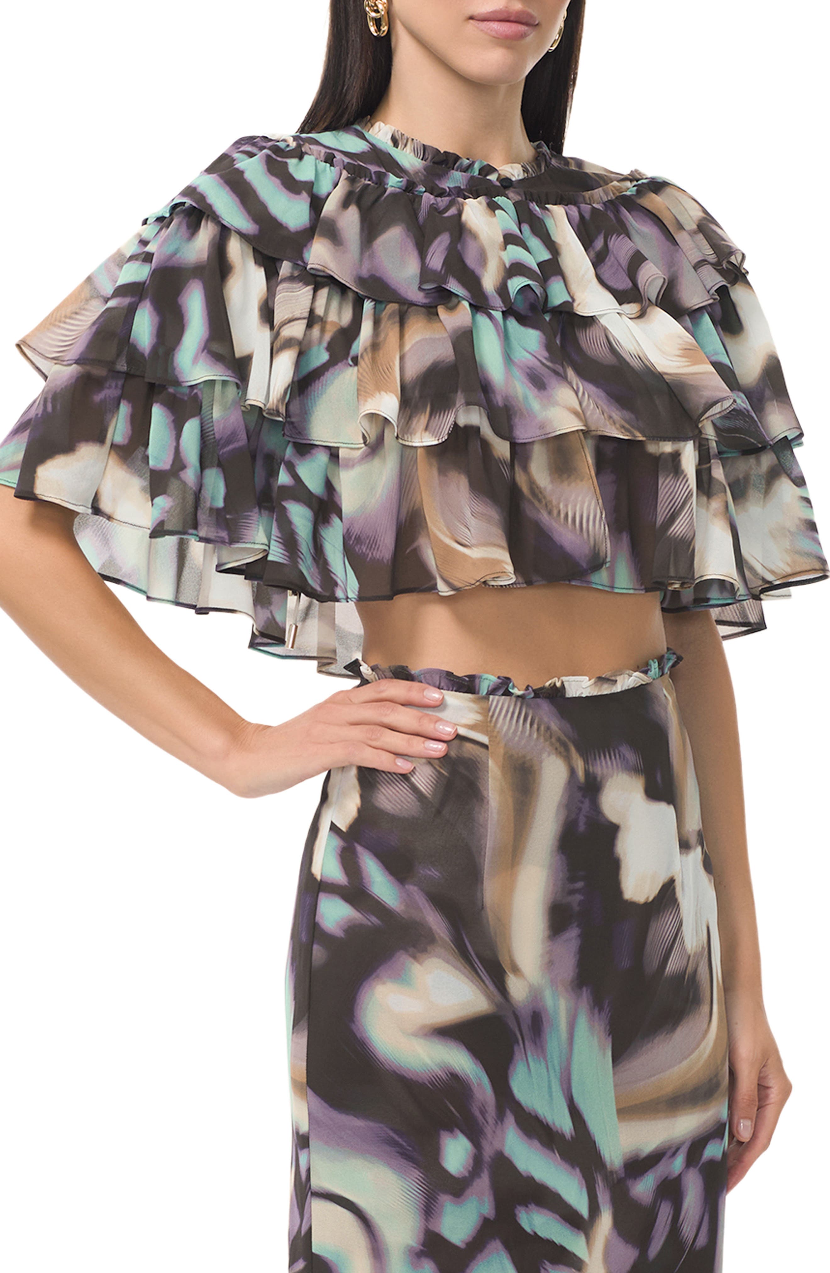 AFRM Manon Abstraxct Print Tiered Crop Top