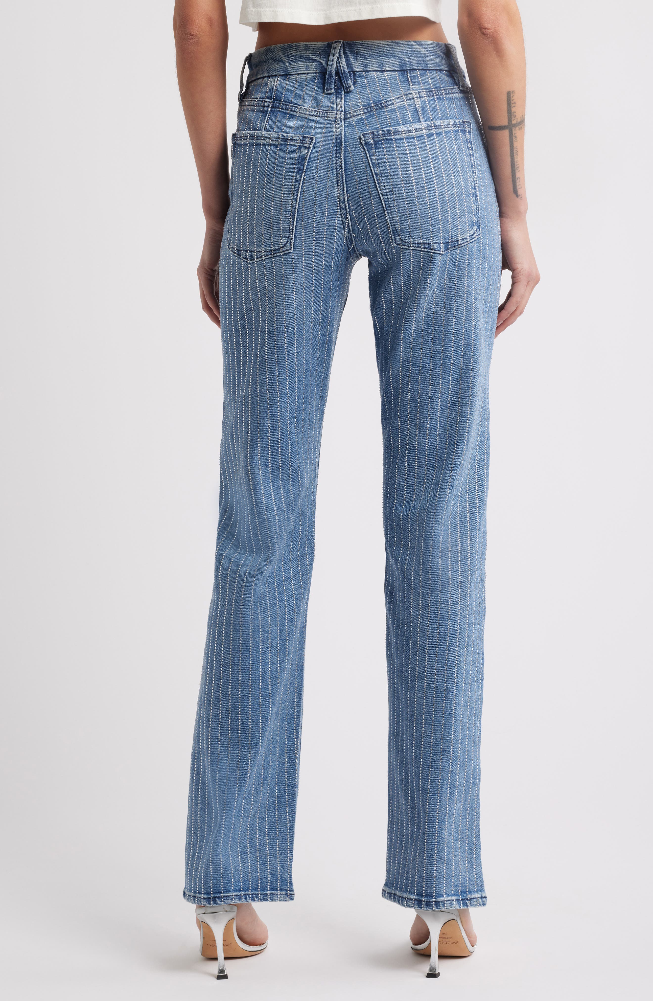 Good American Good Icon Rhinestone Straight Leg Jeans (Women ...