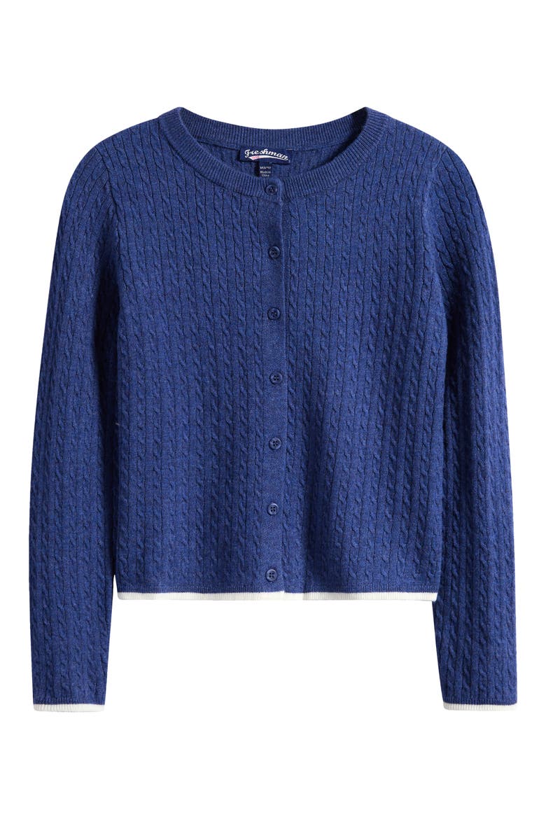 Kids' Tipped Cable Knit Cardigan, Main, color, DENIM BLUE WITH WHITE TIPPING