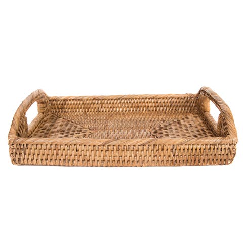 Artifacts Rattan Rectangular Vanity Tray With High Handles