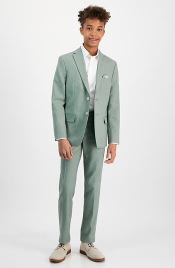Kids' Solid Green Linen Blend Sport Coat