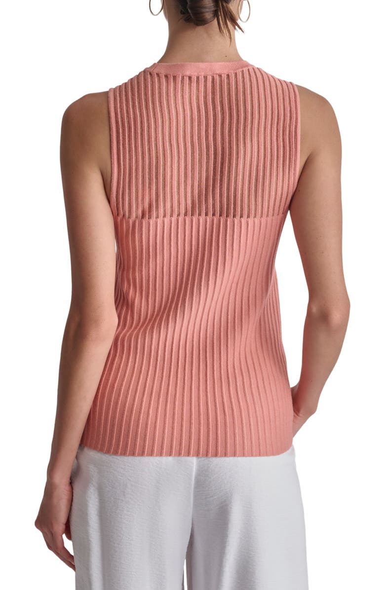 DKNY Stripe Sheer Yoke Sleeveless Sweater, Alternate, color, Summer Rouge